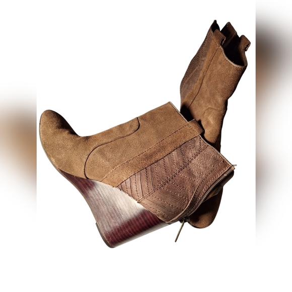 Dolce Vita Brown Suede Leather Heeled Booties Wedge Ladies 8 Boho Hippie Grandma - Picture 5 of 8